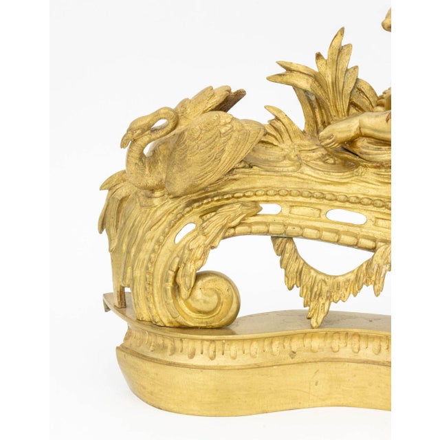 French Louis XV Style Cherub Motif Brass Chenets, Pair For Sale - Image 3 of 9