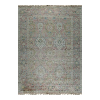 8x10 Timeless Oushak Coral Traditional Floral Geometric Hand Knotted Wool Rug For Sale