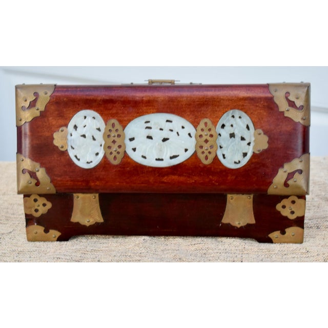 Vintage Chinese Rectangular Jewelry Box W/Carved Stone & Brass Mounts For Sale - Image 11 of 12