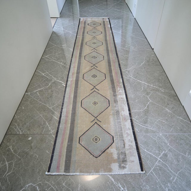 Contemporary Contemporary Distressed Runner Rug - Faded Colors Low Pile Hallway 2'6″ X 10'6″ For Sale - Image 3 of 13