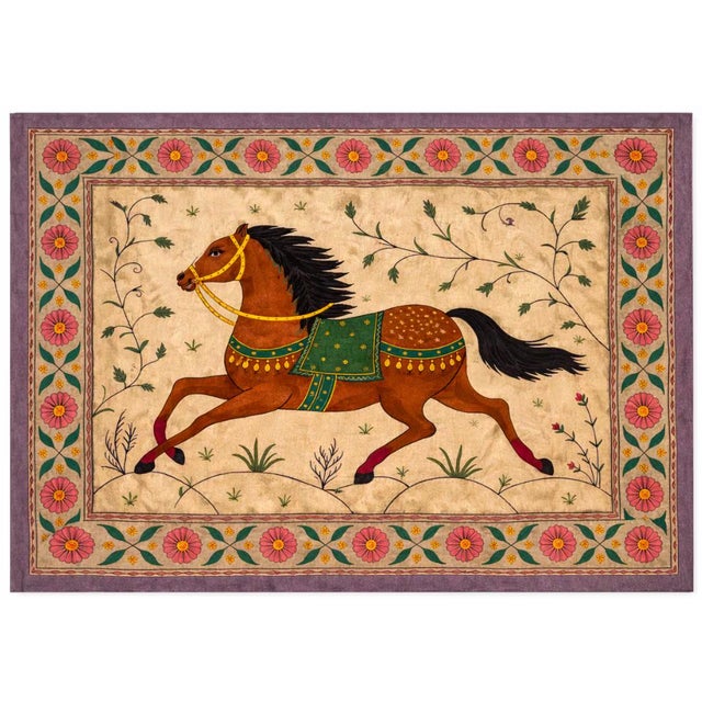 1980s Vintage Hand Embroidered Horse Textile Wall Hanging, 1980s For Sale - Image 5 of 5