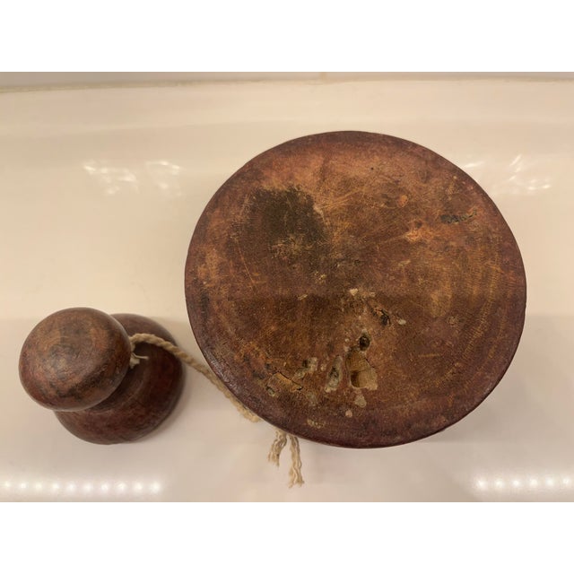 Small Decorative Round Antique Wood Box With Top Attached With String For Sale In New York - Image 6 of 6