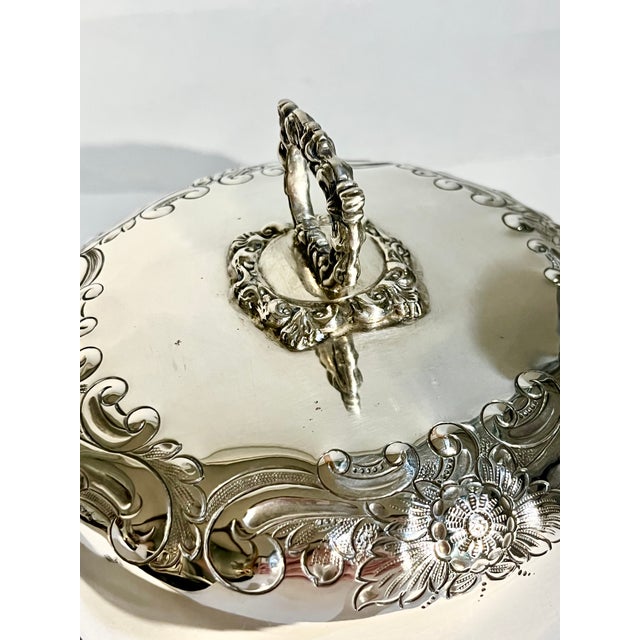 Silver Antique French Silver Plate Serving Dome With Ornate Floral Detail For Sale - Image 8 of 11