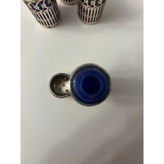 Mid 20th Century Collection of Vintage Cobalt Blue Glass Salt and Pepper Shakers With Silverplate Filigree For Sale - Image 9 of 11