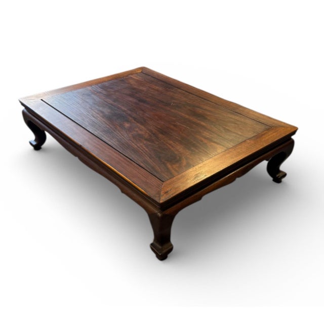 Chinese Antique Chinese Rosewood Low Coffee Table With Carved Apron and Cabriole Legs For Sale - Image 3 of 5