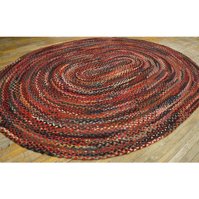 American 1930s Multicolor Geometric Antique American Braided Oval Rug 8' 9" X 11' Cotton Carpet For Sale - Image 3 of 12
