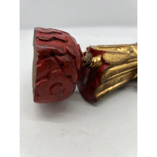 Printmaking Materials Antique Chinese Carved Gilt Wood & Polychrome Decorated Figure For Sale - Image 7 of 9