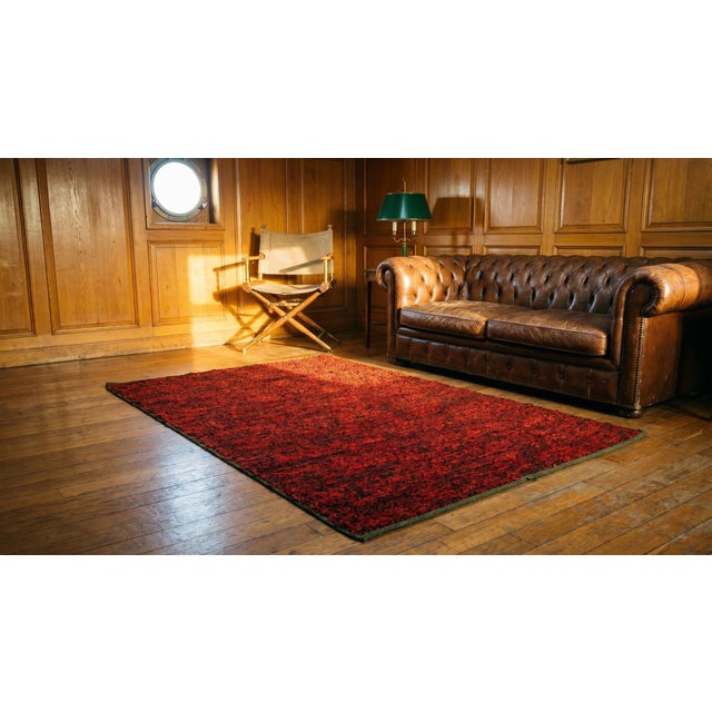 1930s Red Abstract Antique American Shaker Pile Rug 3'1" X 5'10" Handknotted Wool Carpet For Sale In New York - Image 6 of 8