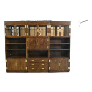 Henredon Scene One Oak Campaign 3 Piece Wall Unit For Sale