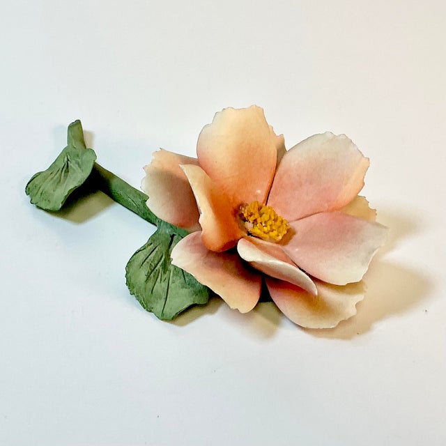 Vintage Italian Boho Chic Capodimonte Porcelain Peach Flora Bloom From Naples For Sale - Image 9 of 17