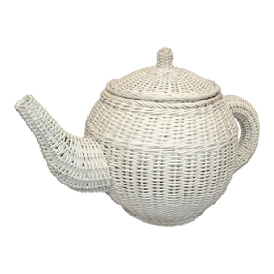 Mid-Century Modern Sculptural Handmade White Finished Wicker & Rattan Coffee Pot