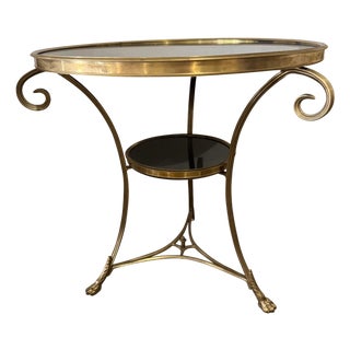 Early 20th Century French Directoire Round End Table Gueridon Brass with Black Marble Top For Sale