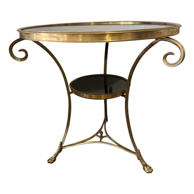 Early 20th Century French Directoire Round End Table Gueridon Brass with Black Marble Top For Sale