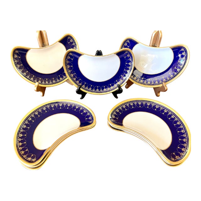 Vintage Royal Worcester Imperial Bone China 22 Karat Raised Gold Cobalt Blue Salad Plates- Set of 10 For Sale