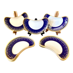 Vintage Royal Worcester Imperial Bone China 22 Karat Raised Gold Cobalt Blue Salad Plates- Set of 10