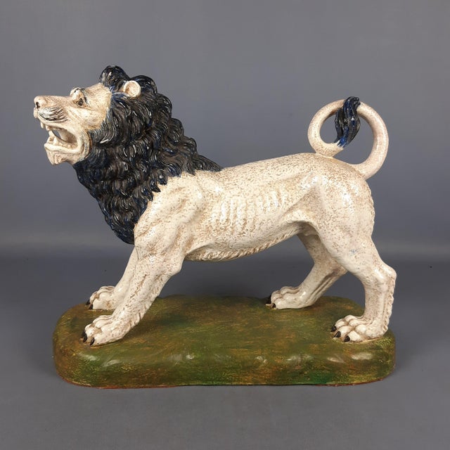 Large Majolica Roaring Lion Sculpture, Italy, 20th Century For Sale - Image 5 of 13