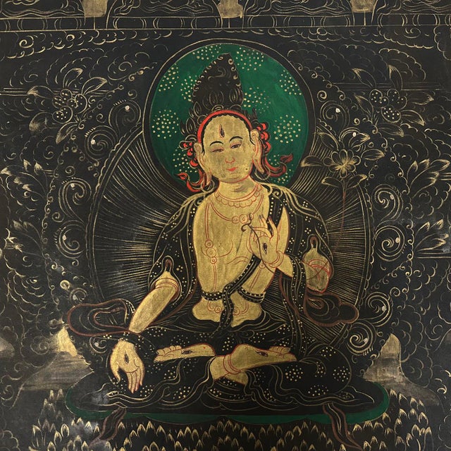 20th Century Antique Tibetan Hand Painted Thangka, Avalokitshvara, Kuan Yin For Sale - Image 4 of 7