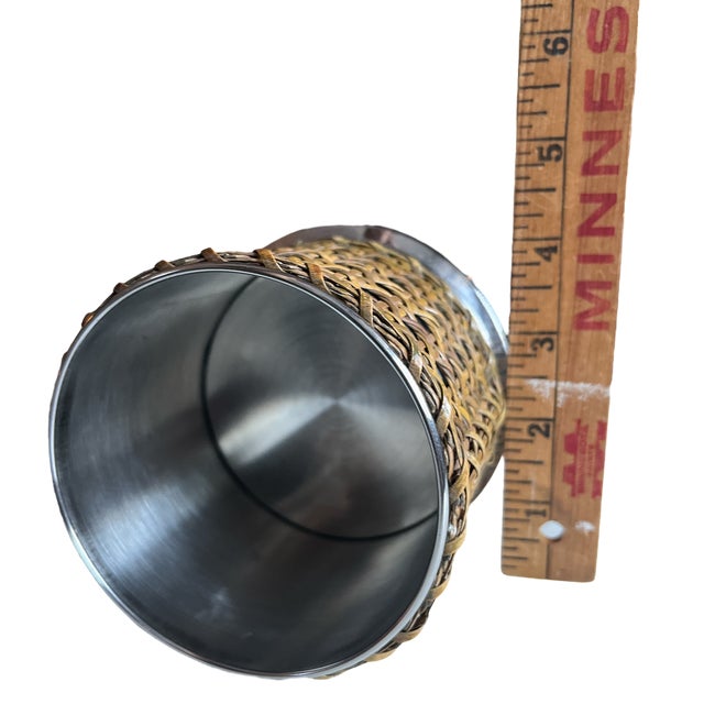 1990s Stainless Natural Cane Wrapped Canister Storage Box Jar For Sale - Image 4 of 5