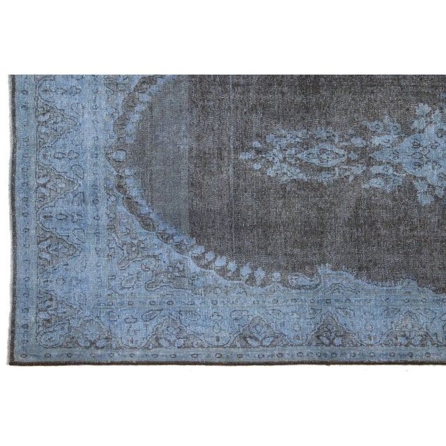 Handmade Blue and Gray Persian Overdyed Wool Rug With Rosette Motif 4 X 7 For Sale In New York - Image 6 of 10