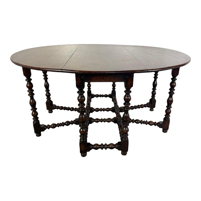 19th Century English Gate Leg Table, Dark-Stained Oak, Jacobean Style For Sale