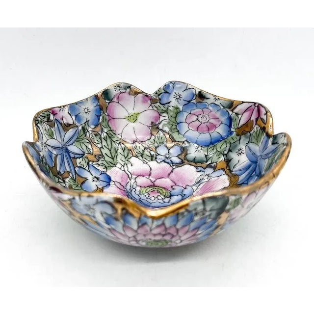 20th Century Chinoiserie Blue and Pink Floral Vide Poche/Catchall Bowl For Sale - Image 13 of 13