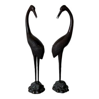 Vintage Bronze Crane / Heron Bird Sculptures – Pair For Sale