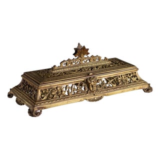 Carved Gilt Bronze Inkwell For Sale
