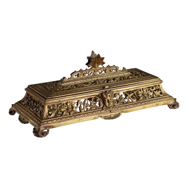 Carved Gilt Bronze Inkwell For Sale