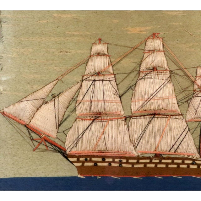 Sailor's Woolwork Picture, Royal Navy Ship With Padded Trapunto Sails For Sale - Image 4 of 9
