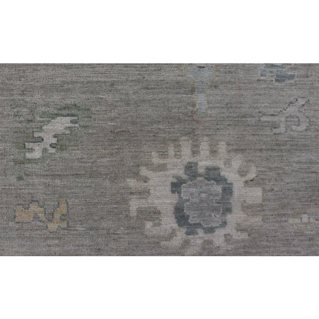 Textile All-Over Floral Modern Oushak With Light Tan Background and Cream Border For Sale - Image 7 of 12