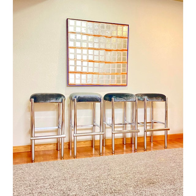 Modernist Minimalist Cal-Style Chrome Bar Stools/Counter Stools (1978 ...