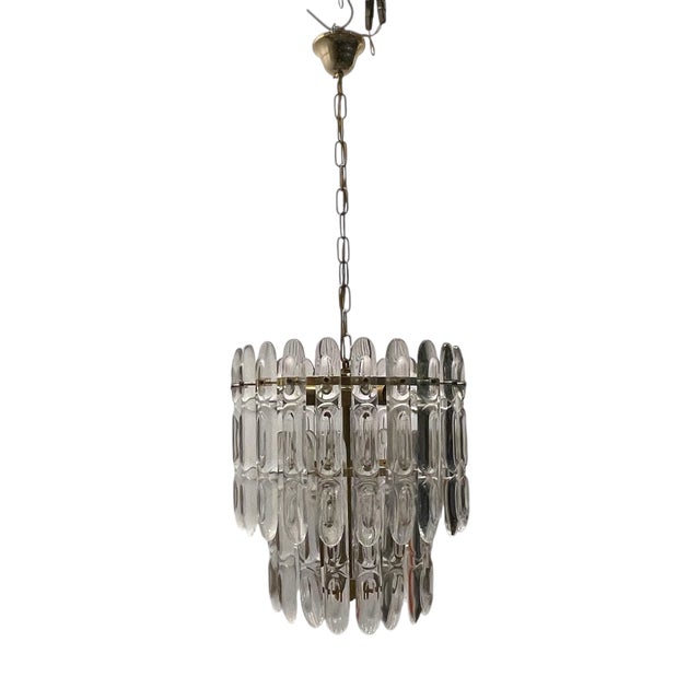 Crystal & Brass Chandelier by Gaetano Sciolari, 1970s For Sale