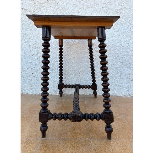 Wood Vintage Spanish Side Table with Turned Legs, 1920s For Sale - Image 7 of 9