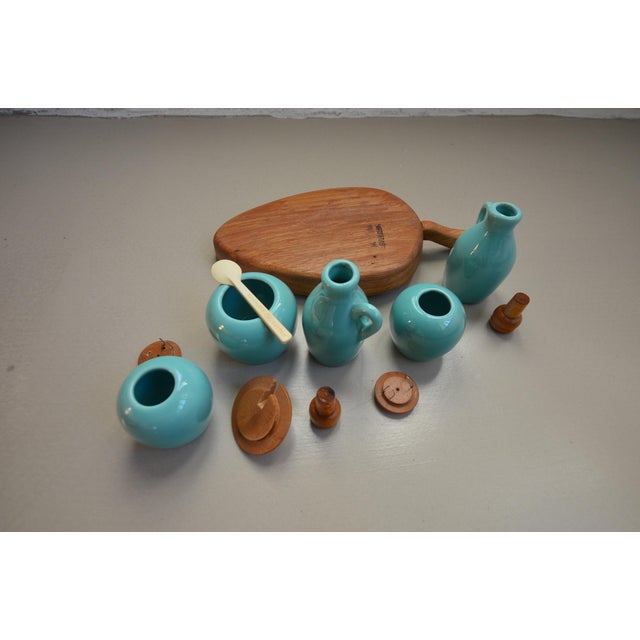 Vintage Cruet Set in Wood and Ceramic, 1960s, Set of 7 For Sale - Image 12 of 13