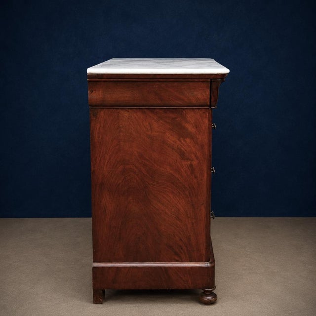 French 19th Century French Louis Philippe Walnut Marble Top Commode For Sale - Image 3 of 6