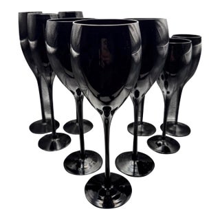 Vintage Black Crystal Stemware Service (Set of 9) For Sale