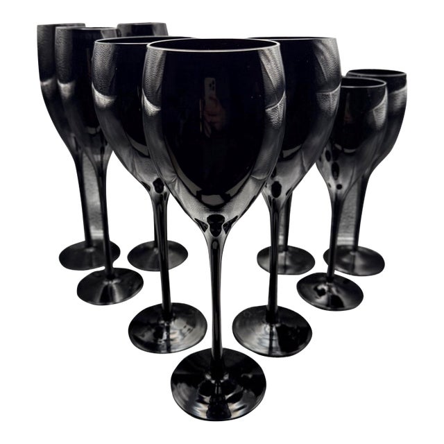 Vintage Black Crystal Stemware Service (Set of 9) For Sale