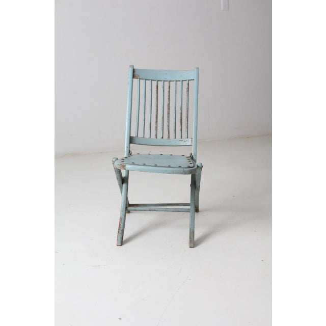Blue Antique Painted Wood Folding Chair For Sale - Image 8 of 12