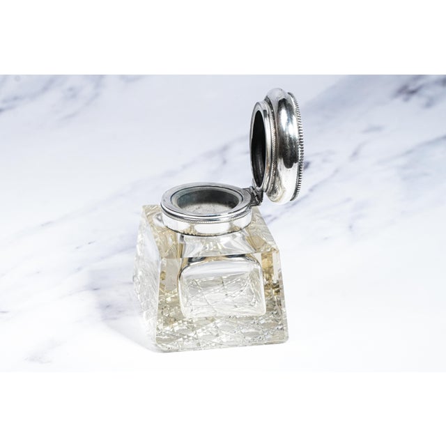 1910s Stunning Large Ornate Antique Paperweight Sterling Silver Desk Inkwell For Sale - Image 5 of 15