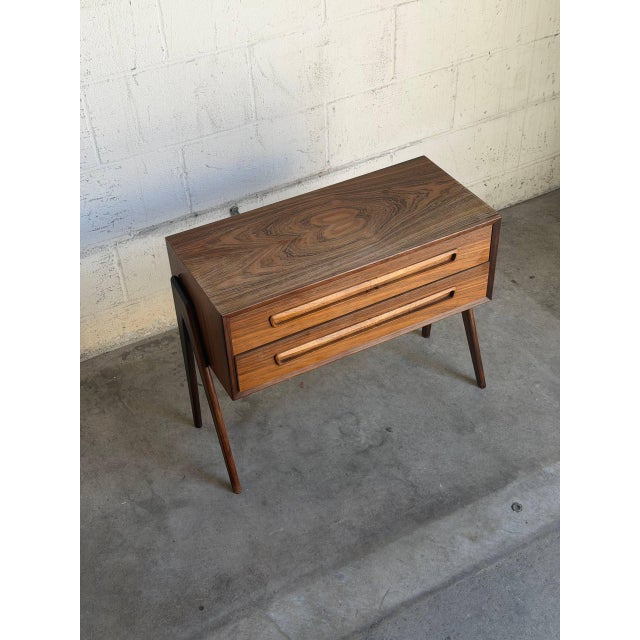 Mid-Century Modern Vintage Danish Modern Rosewood Two Drawer Cabinet Dresser on Sculptural Legs For Sale - Image 3 of 10