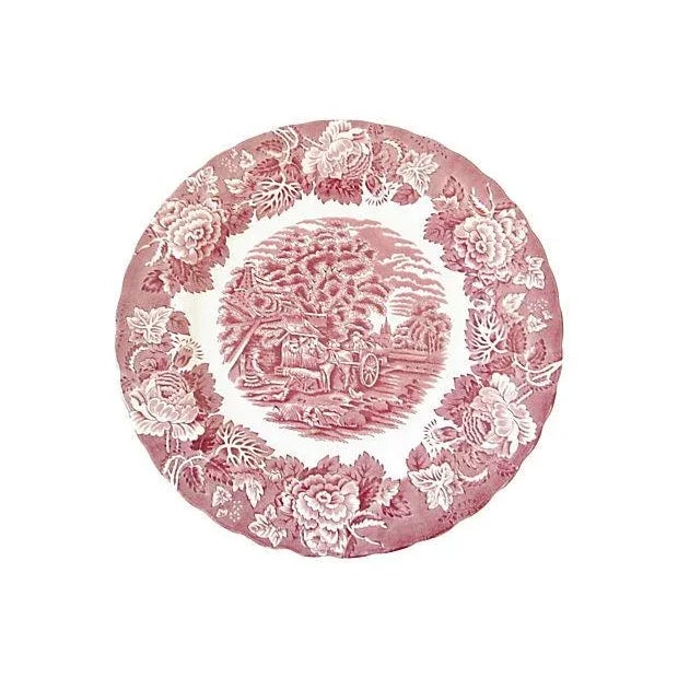 English English Scenery Pink Wood & Sons Transferware Plates - Set of 3 For Sale - Image 3 of 4