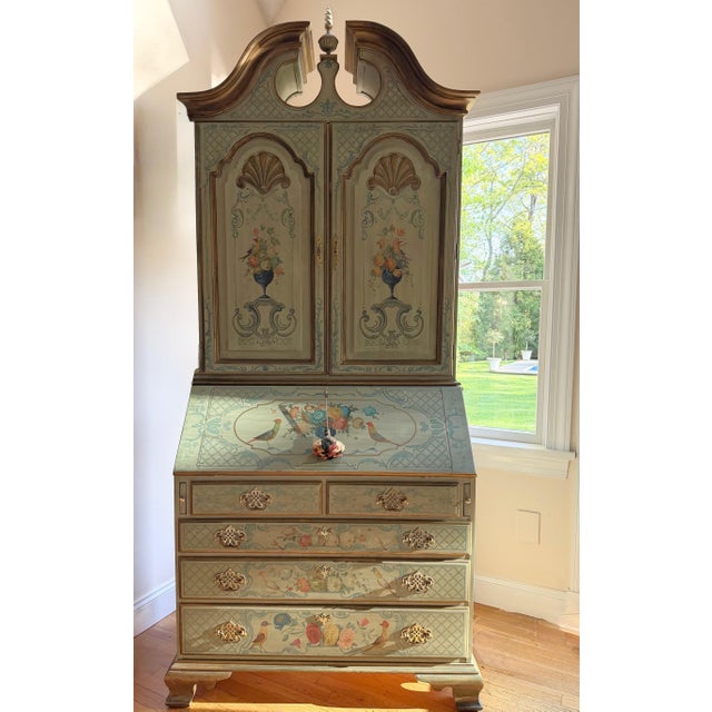 Painted Chinoiserie Style Antique Sage Green Floral Secretary Desk For Sale - Image 18 of 18