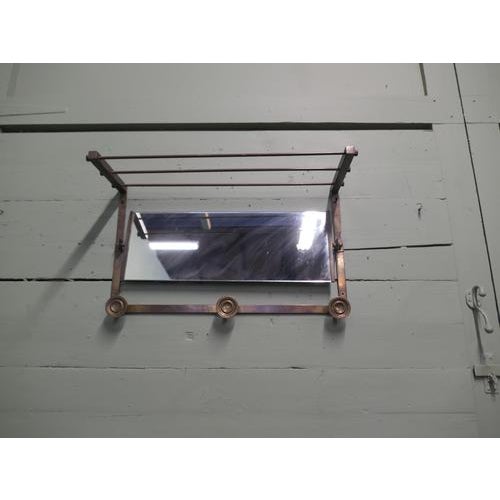 Arts and Crafts French Brass Hall Mirror with Shelf and 3 Coat Hooks, 1930 For Sale - Image 4 of 7