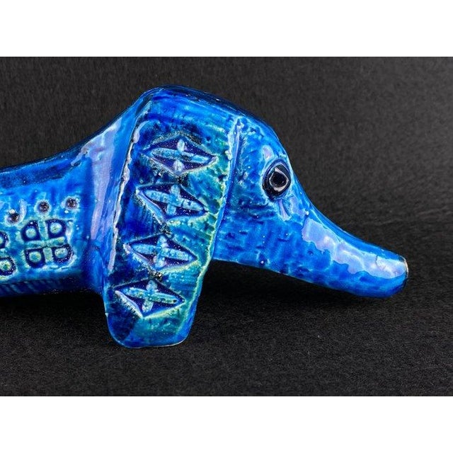 A striking Rimini Blu ceramic dachshund designed by Aldo Londi and produced by Bitossi in Montelupo, Italy, during the...
