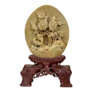 Vintage Chinese Soapstone Carved Birds & Floral Motif Sculpture