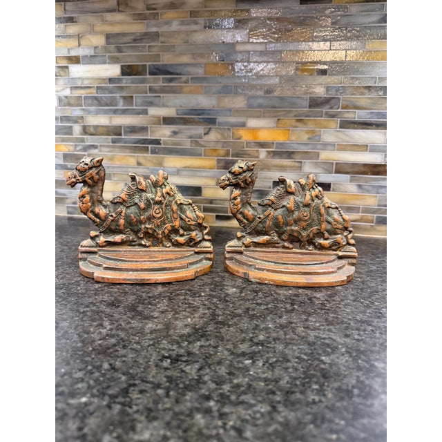 Antique 1925 Cast Iron Copper Camel Bookends For Sale - Image 6 of 7