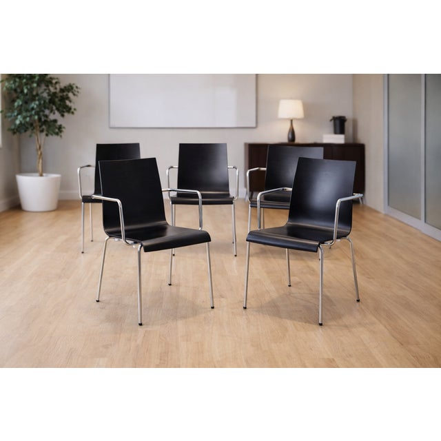 Vintage Danish Steel Tube and Wood Chairs from Zeta Furniture, 1990s, Set of 5 For Sale - Image 10 of 14