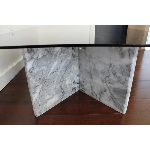 1980s 1970's White Carrara Marble Coffee Table With Smoke Glass Top For Sale - Image 5 of 12