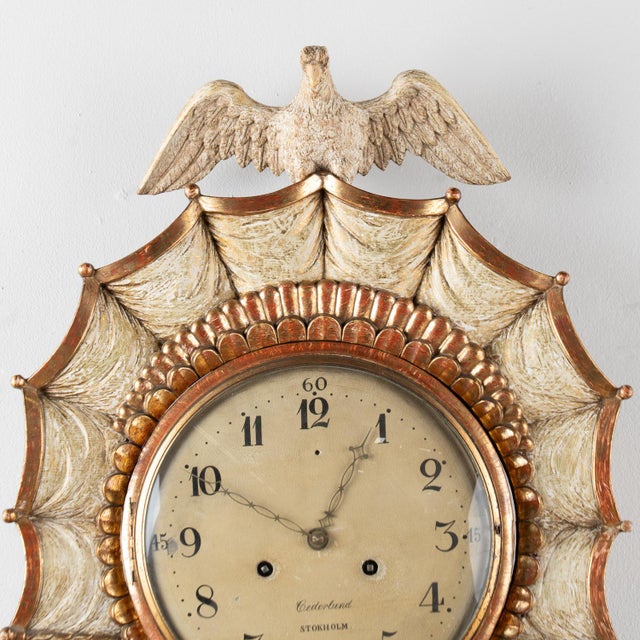 Gustavian (Swedish) Early 19th Century Swedish Gustavian Cartel Giltwood Wall Clock With Eagle and Angels by Cederlund For Sale - Image 3 of 14