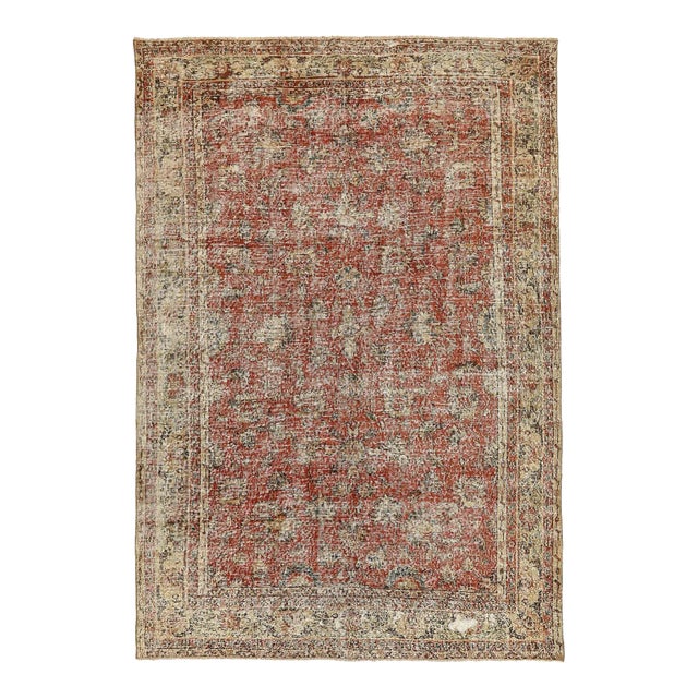 Mid 20th Century Floral Vintage Turkish Oushak Rug For Sale